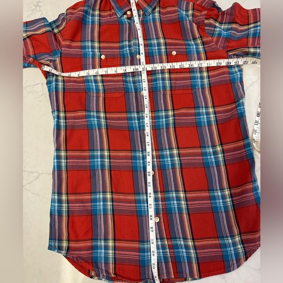 Old Navy Burnt Orange & Teal Plaid Flannel Shirt Size Medium - Picture 4 of 6